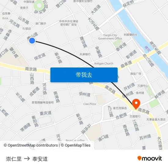 崇仁里 to 泰安道 map