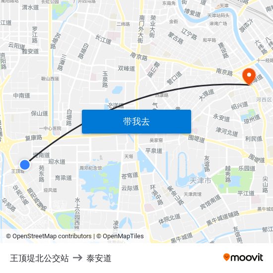 王顶堤北公交站 to 泰安道 map