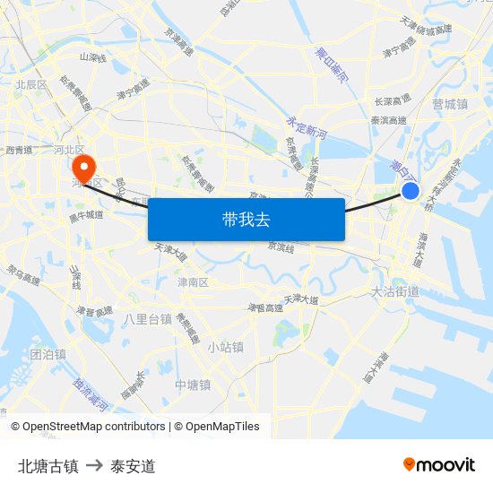 北塘古镇 to 泰安道 map