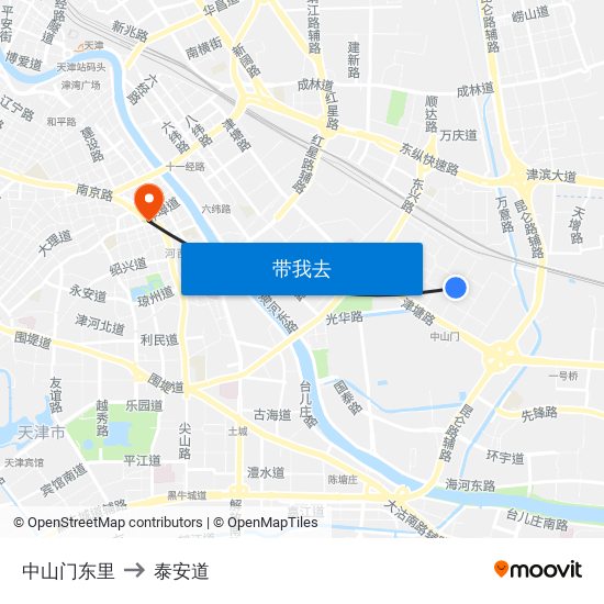 中山门东里 to 泰安道 map