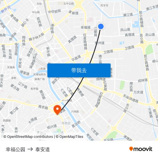 幸福公园 to 泰安道 map