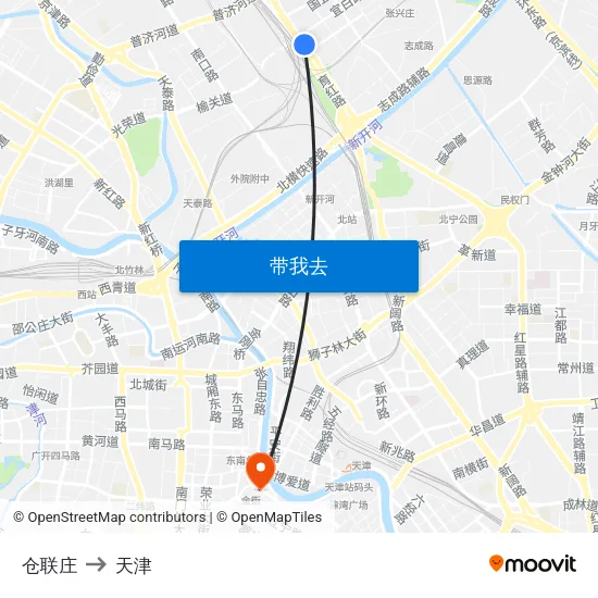 仓联庄 to 天津 map