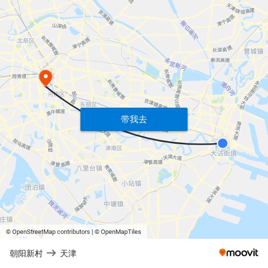 朝阳新村 to 天津 map