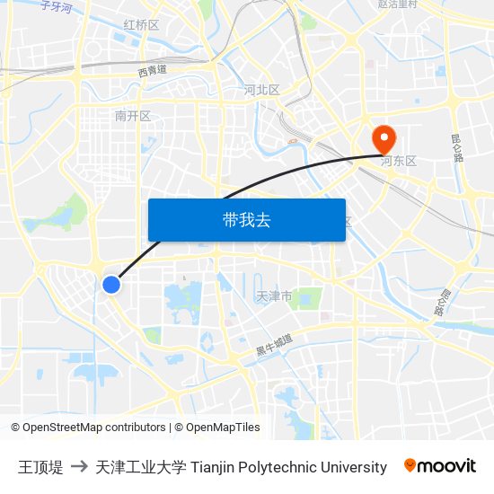 王顶堤 to 天津工业大学 Tianjin Polytechnic University map