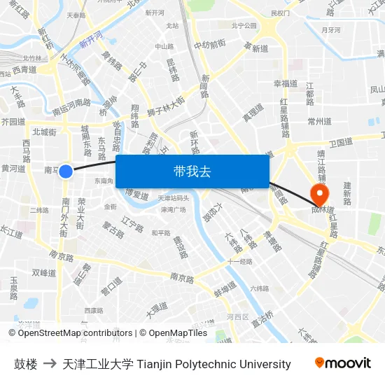 鼓楼 to 天津工业大学 Tianjin Polytechnic University map