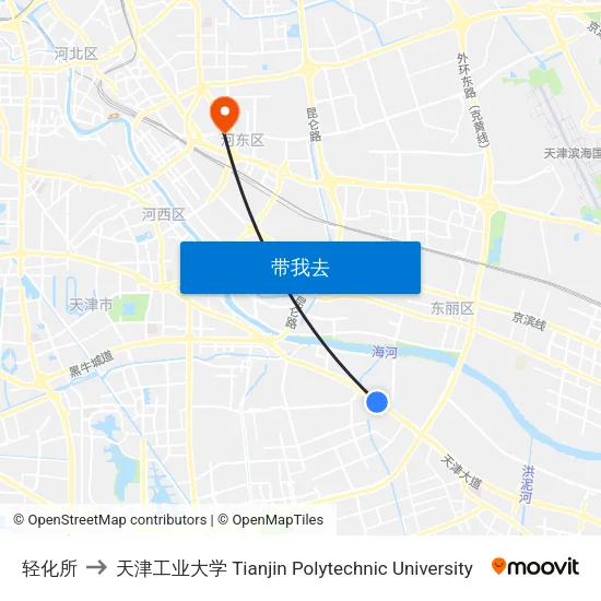 轻化所 to 天津工业大学 Tianjin Polytechnic University map