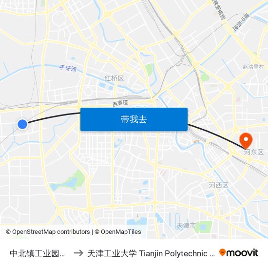 中北镇工业园管委会 to 天津工业大学 Tianjin Polytechnic University map