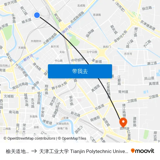 榆关道地道 to 天津工业大学 Tianjin Polytechnic University map