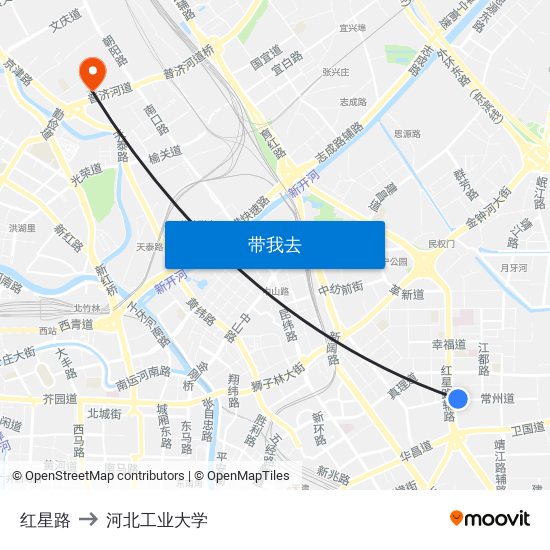 红星路 to 河北工业大学 map