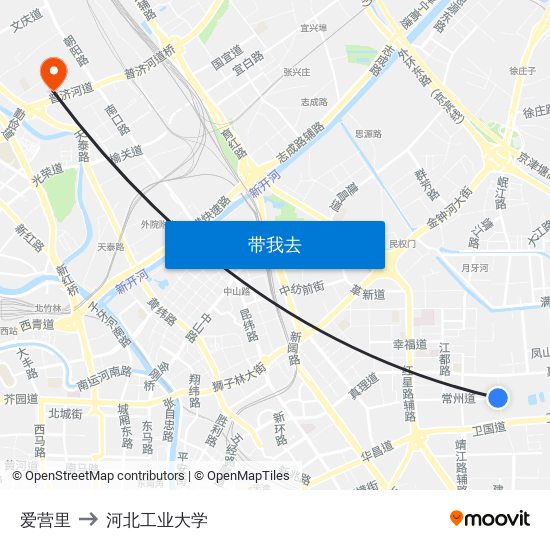 爱营里 to 河北工业大学 map