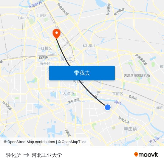 轻化所 to 河北工业大学 map