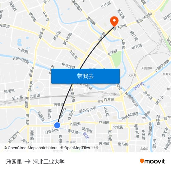 雅园里 to 河北工业大学 map