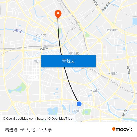 增进道 to 河北工业大学 map
