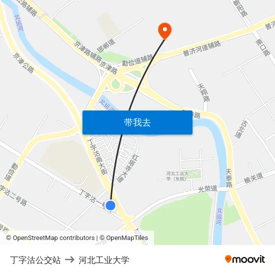 丁字沽公交站 to 河北工业大学 map