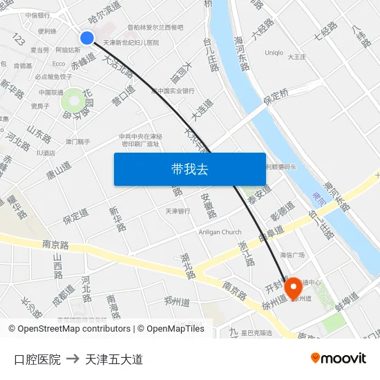 口腔医院 to 天津五大道 map