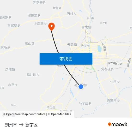 朔州市 to 新荣区 map