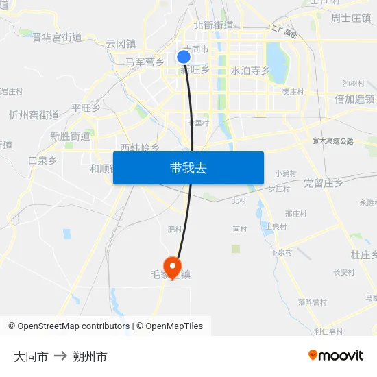 大同市 to 朔州市 map