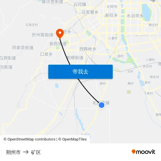 朔州市 to 矿区 map