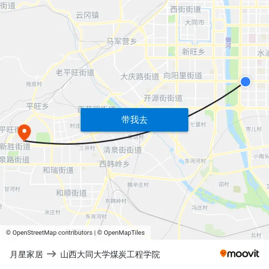 月星家居 to 山西大同大学煤炭工程学院 map
