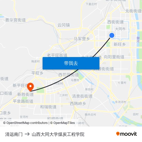 清远南门 to 山西大同大学煤炭工程学院 map