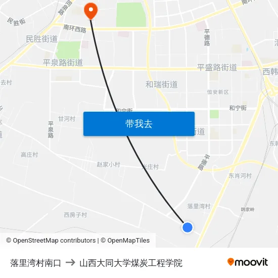 落里湾村南口 to 山西大同大学煤炭工程学院 map