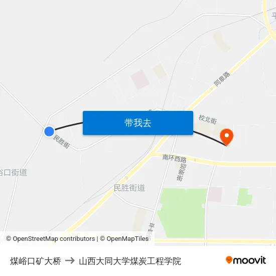 煤峪口矿大桥 to 山西大同大学煤炭工程学院 map