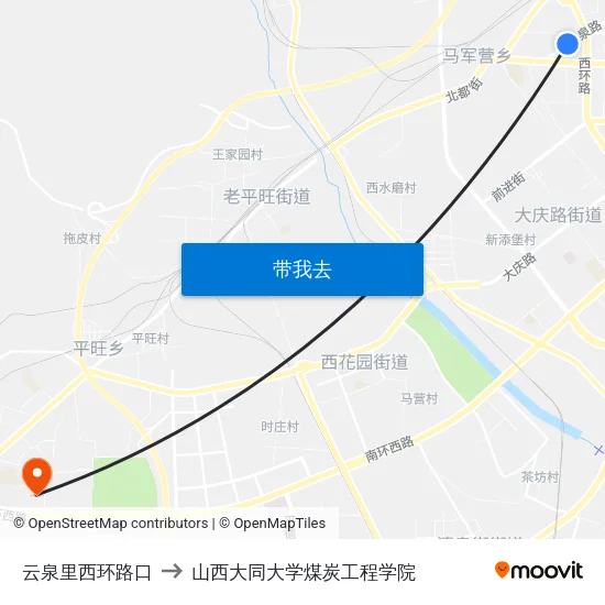 云泉里西环路口 to 山西大同大学煤炭工程学院 map
