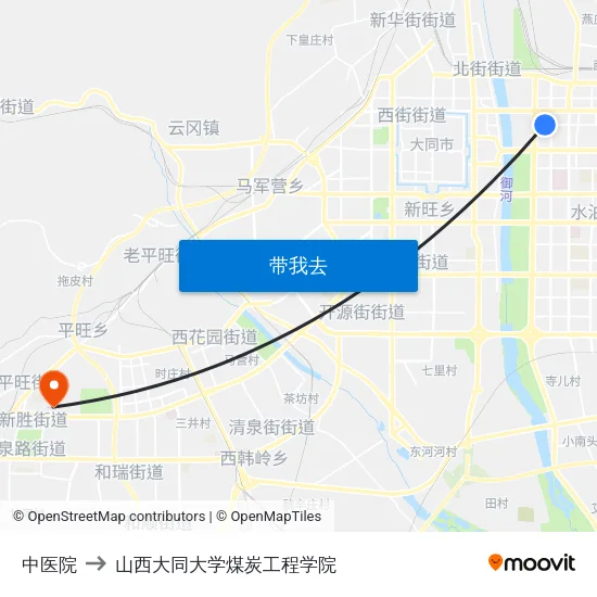 中医院 to 山西大同大学煤炭工程学院 map