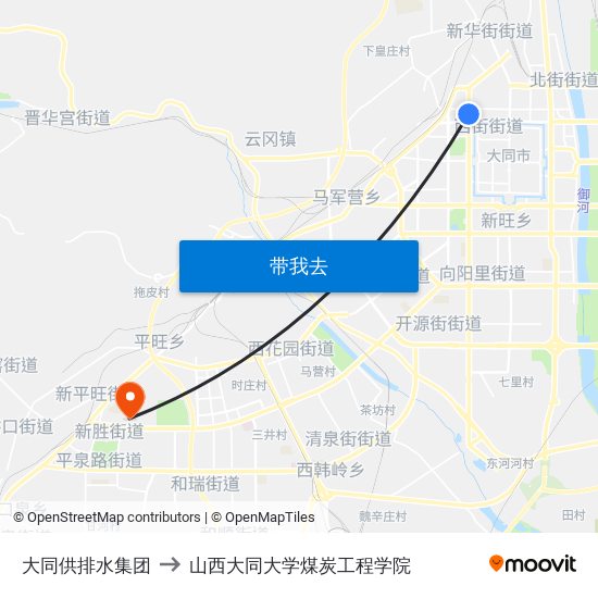 大同供排水集团 to 山西大同大学煤炭工程学院 map