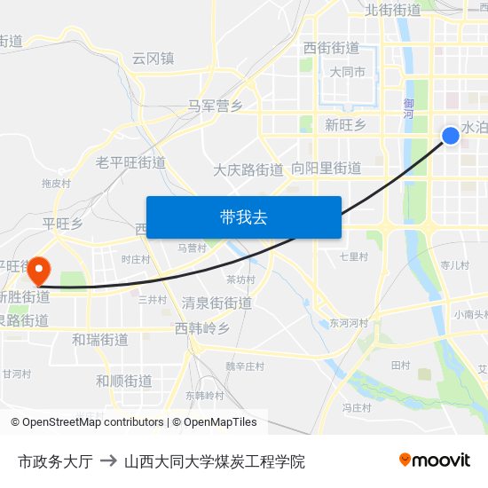 市政务大厅 to 山西大同大学煤炭工程学院 map