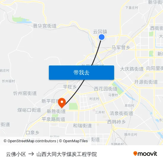云佛小区 to 山西大同大学煤炭工程学院 map