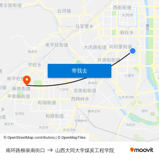 南环路柳泉南街口 to 山西大同大学煤炭工程学院 map