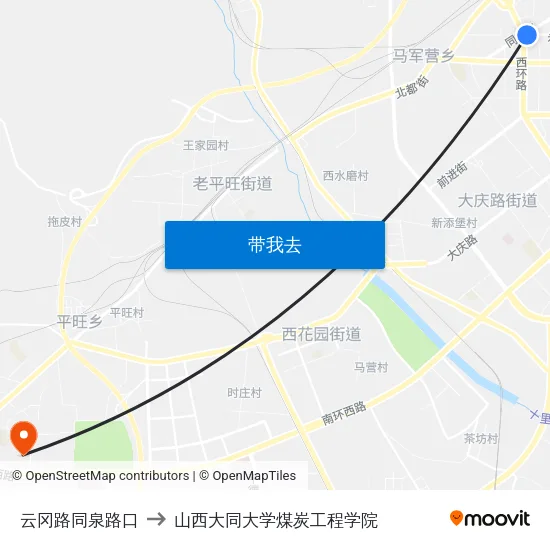 云冈路同泉路口 to 山西大同大学煤炭工程学院 map