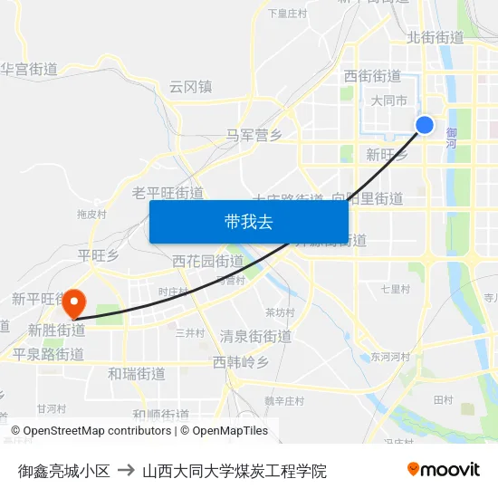 御鑫亮城小区 to 山西大同大学煤炭工程学院 map