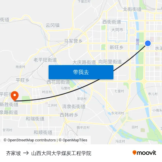 齐家坡 to 山西大同大学煤炭工程学院 map