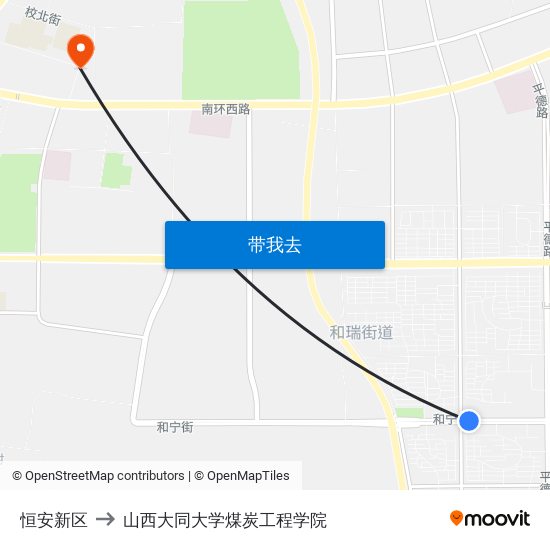 恒安新区 to 山西大同大学煤炭工程学院 map