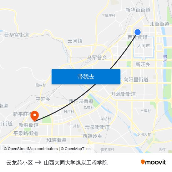 云龙苑小区 to 山西大同大学煤炭工程学院 map