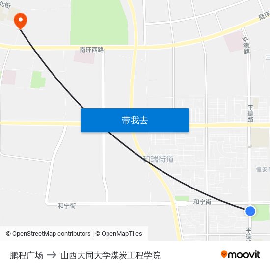 鹏程广场 to 山西大同大学煤炭工程学院 map