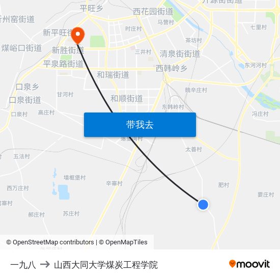 一九八 to 山西大同大学煤炭工程学院 map