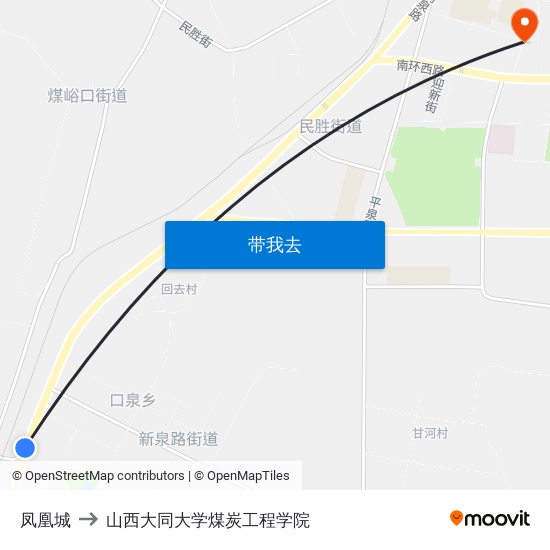 凤凰城 to 山西大同大学煤炭工程学院 map