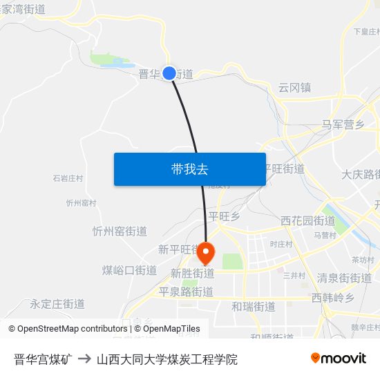 晋华宫煤矿 to 山西大同大学煤炭工程学院 map