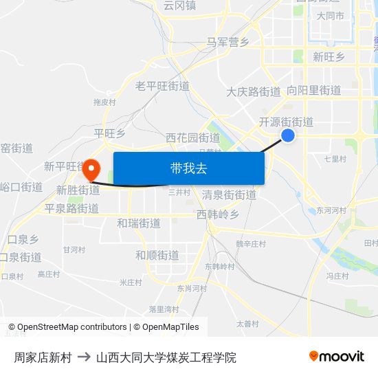 周家店新村 to 山西大同大学煤炭工程学院 map