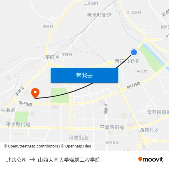 北岳公司 to 山西大同大学煤炭工程学院 map