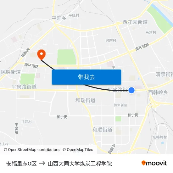 安福里东O区 to 山西大同大学煤炭工程学院 map