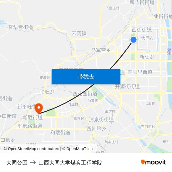 大同公园 to 山西大同大学煤炭工程学院 map