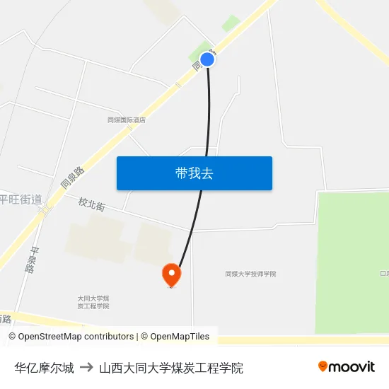 华亿摩尔城 to 山西大同大学煤炭工程学院 map