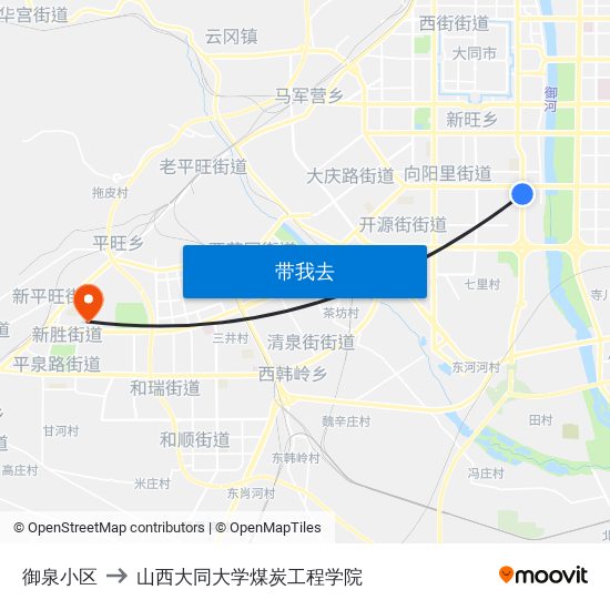 御泉小区 to 山西大同大学煤炭工程学院 map