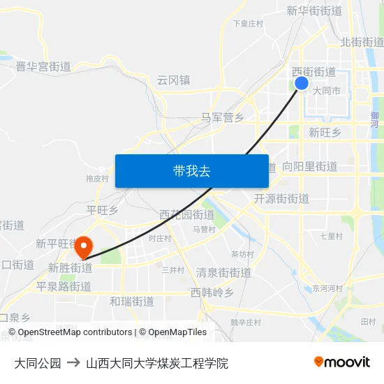 大同公园 to 山西大同大学煤炭工程学院 map