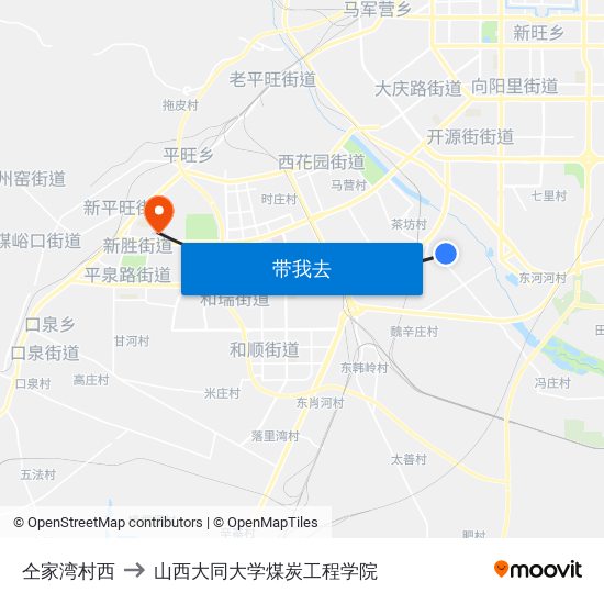 仝家湾村西 to 山西大同大学煤炭工程学院 map