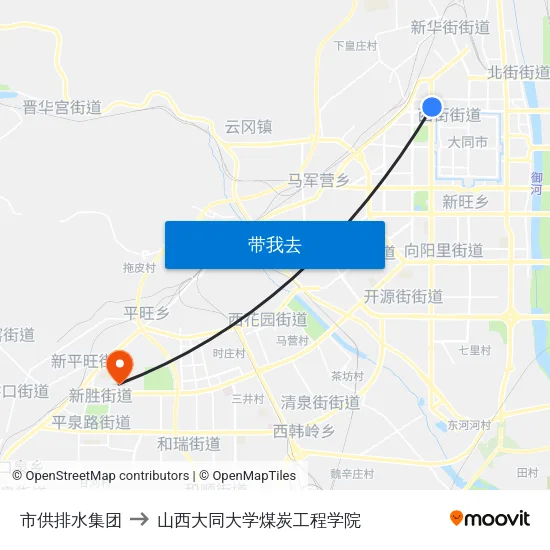 市供排水集团 to 山西大同大学煤炭工程学院 map